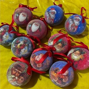 VTG Vintage sugar coated Festive Santa Christmas Ornaments set/ lot of 11